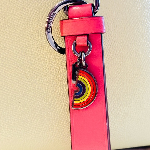 🔥Coach🔥Pink Rainbow Gunmetal tone Loop Keychain/ Bag Charm - Picture 10 of 13